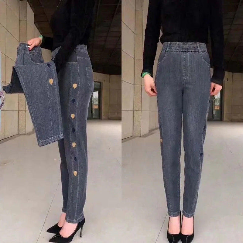 Soraya™ - Women's Highly Elastic Jeans with Heart Motif Embroidery 