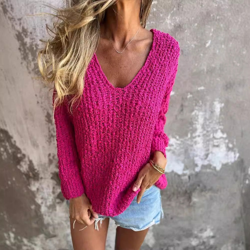 Margo™ - Chic and Comfortable Women's V-Neck Cable Knit Loose Sweater 