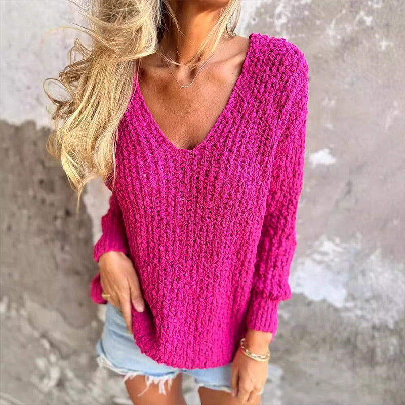 Margo™ - Chic and Comfortable Women's V-Neck Cable Knit Loose Sweater 