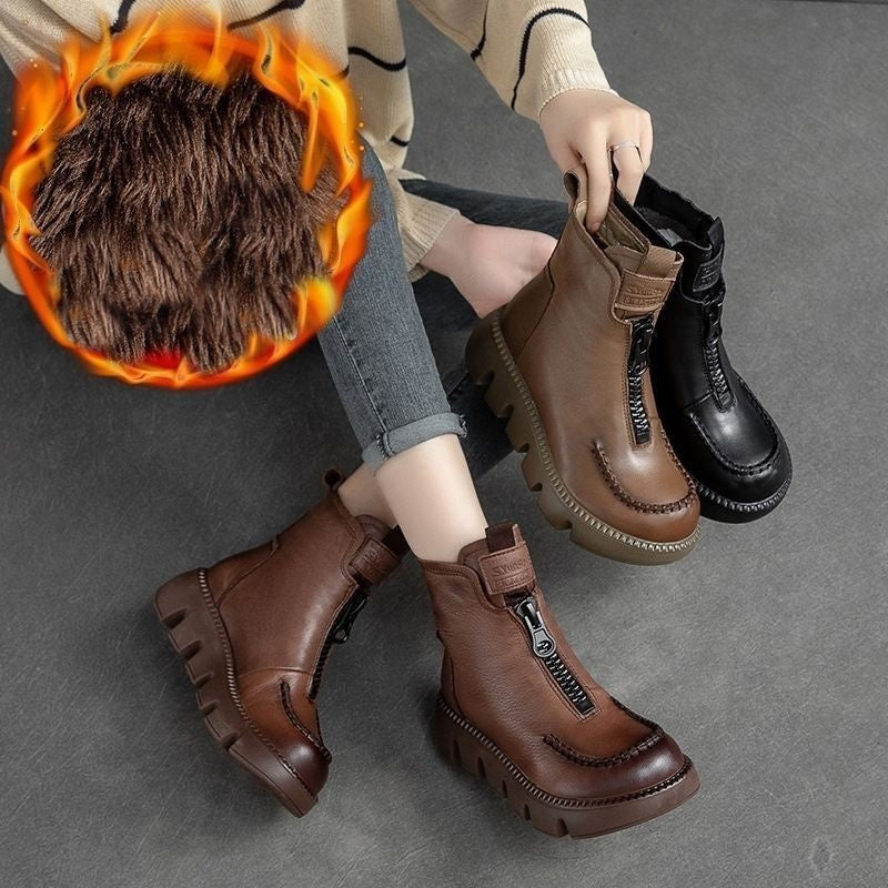 Coralie™ - Women's retro platform leather ankle boots
