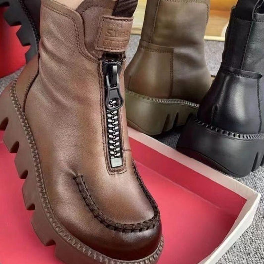 Coralie™ - Women's retro platform leather ankle boots
