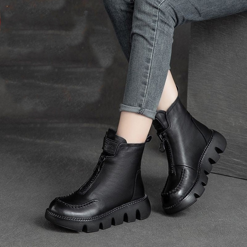 Coralie™ - Women's retro platform leather ankle boots