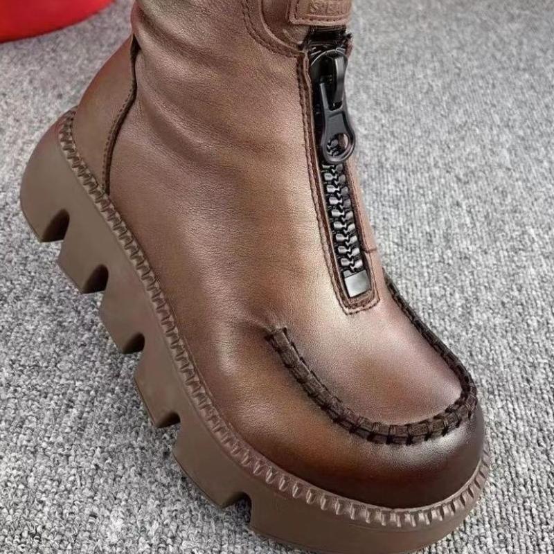 Coralie™ - Women's retro platform leather ankle boots