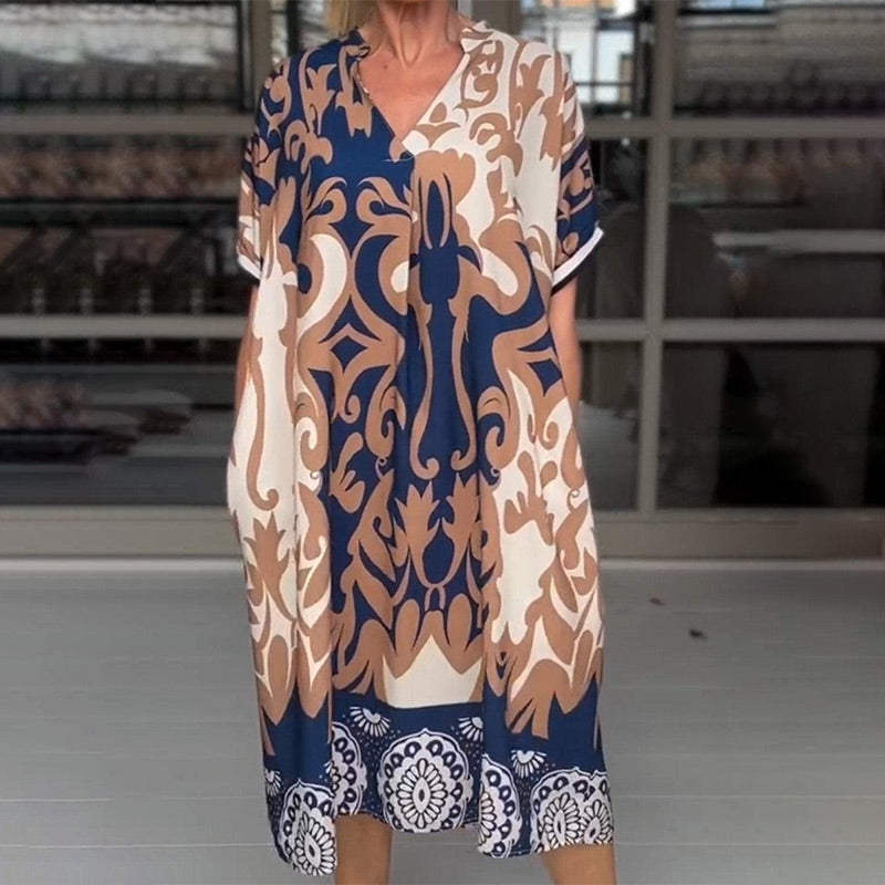 Bente™ - Elegant Printed Loose Midi Dress