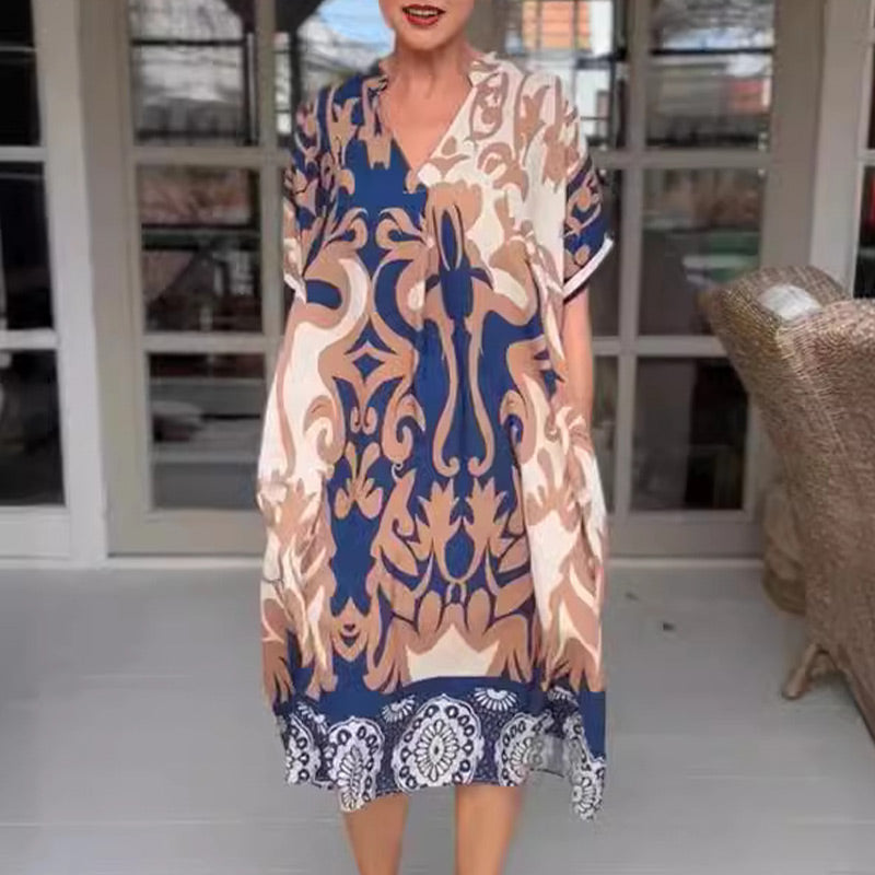 Bente™ - Elegant Printed Loose Midi Dress