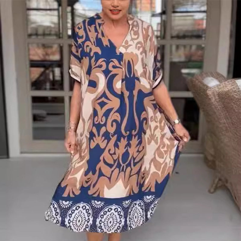 Bente™ - Elegant Printed Loose Midi Dress