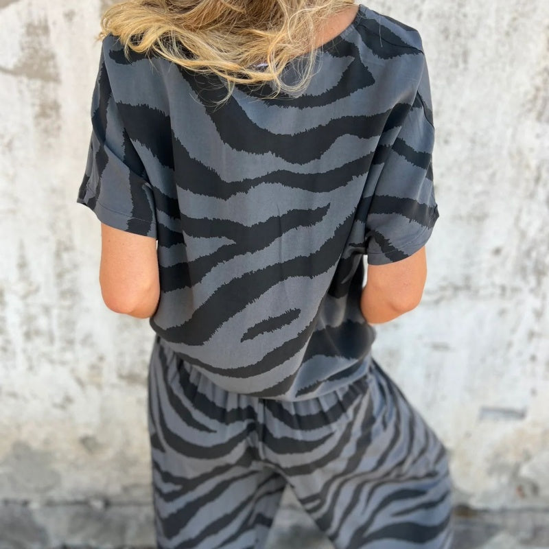 Alina™ - Zebra Print V-Neck Top and Pants Set