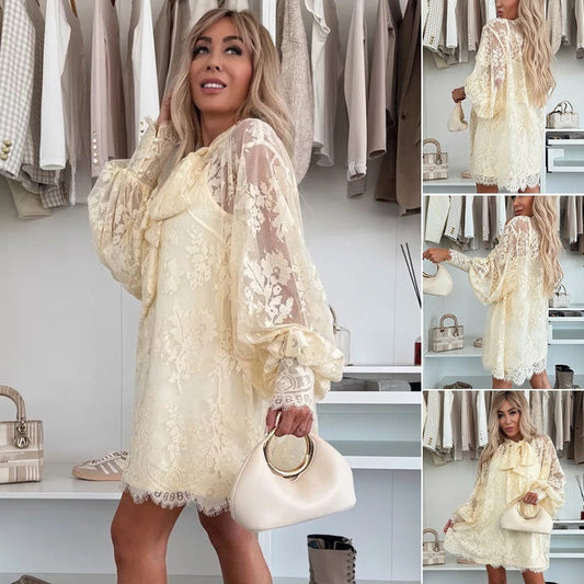 Fleur™ - Elegant Lace Mini Dress with Bow