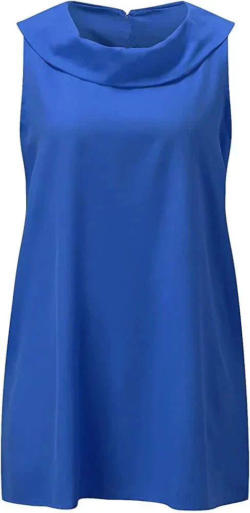 Stella™ - Elegant cotton and linen high neck dress
