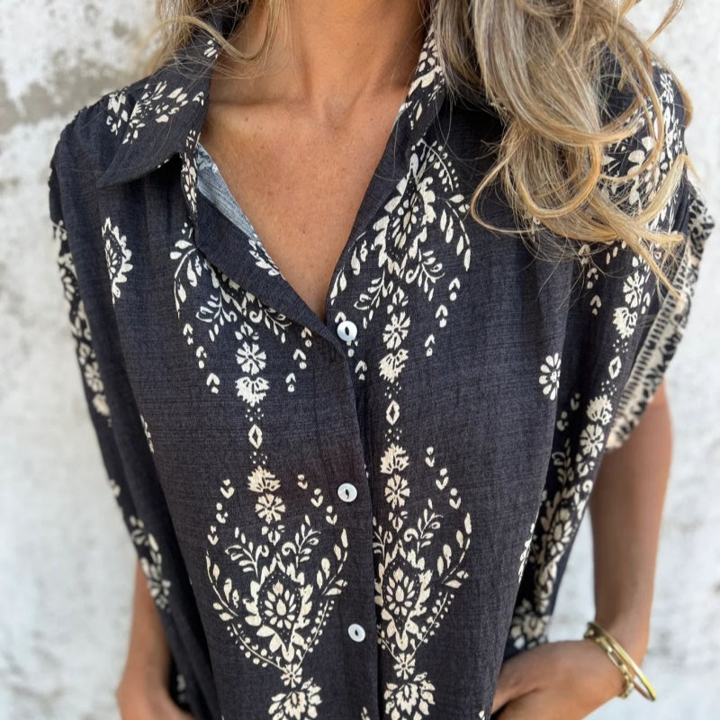 Sylviane™ - Loose Fit Printed Short Sleeve Dress with Pockets