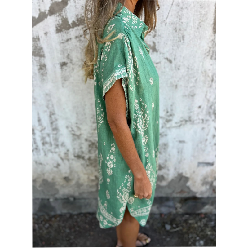 Sylviane™ - Loose Fit Printed Short Sleeve Dress with Pockets