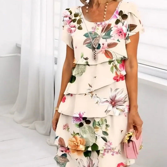 Elif™ - Pleated Floral Ruffle Dress