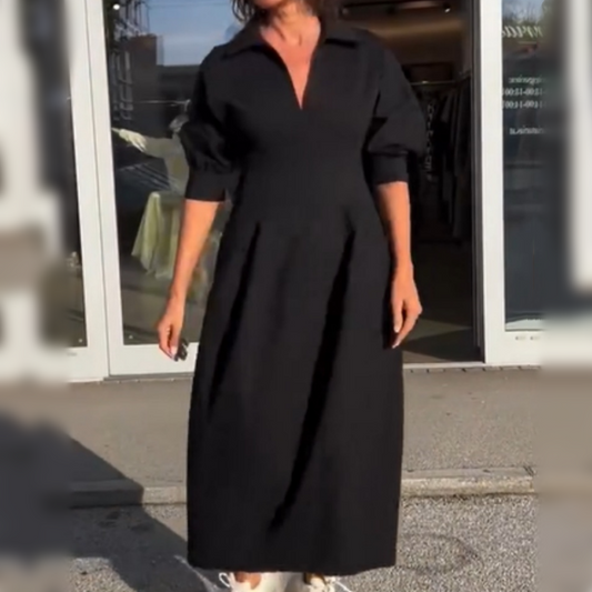 Stephanie™ - Elegant V-Neck Lapel Midi Dress 
