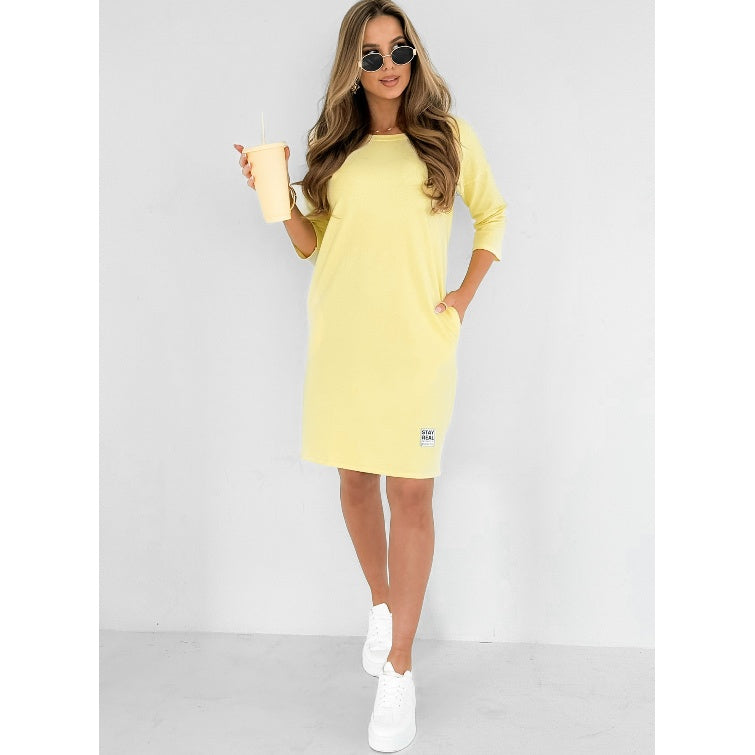 Lieka™ - Round Neck 3/4 Sleeve Dress with Pockets
