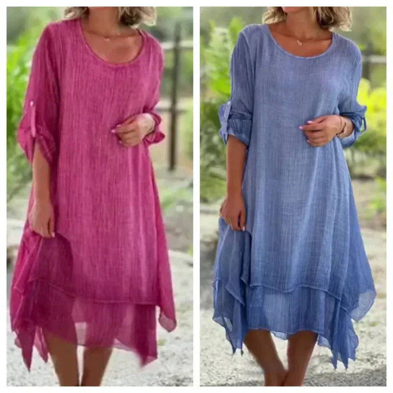 Odessa™ - Elegant Solid Round Neck Loose Fit Dress