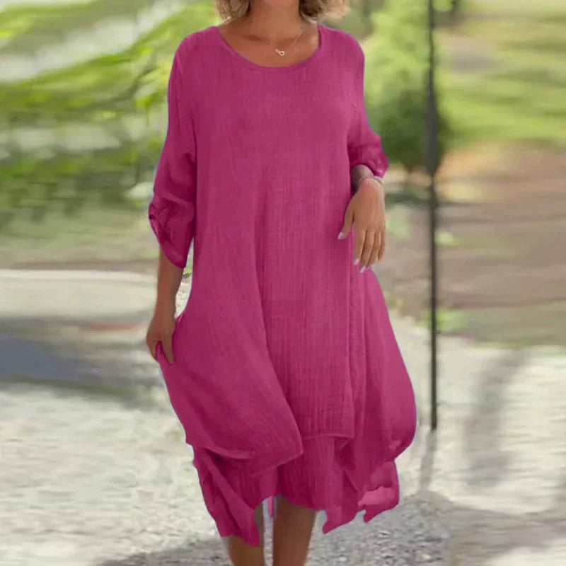 Odessa™ - Elegant Solid Round Neck Loose Fit Dress