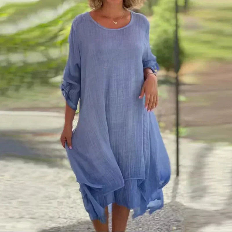 Odessa™ - Elegant Solid Round Neck Loose Fit Dress