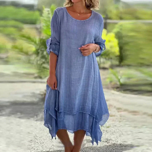 Odessa™ - Elegant Solid Round Neck Loose Fit Dress