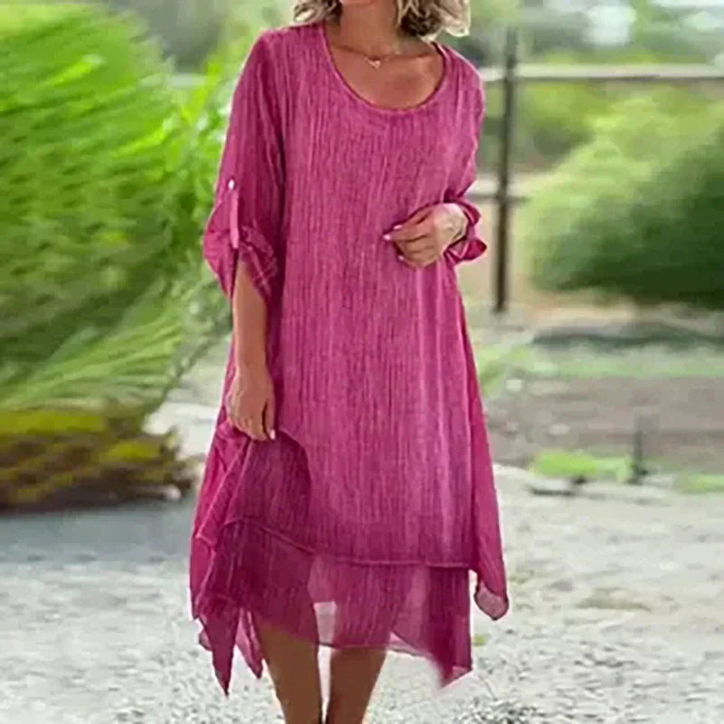 Odessa™ - Elegant Solid Round Neck Loose Fit Dress